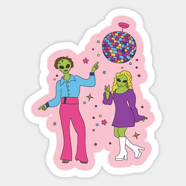 Alien Retro 70s Disco by Courtney Graben Sticker by courtneylgraben